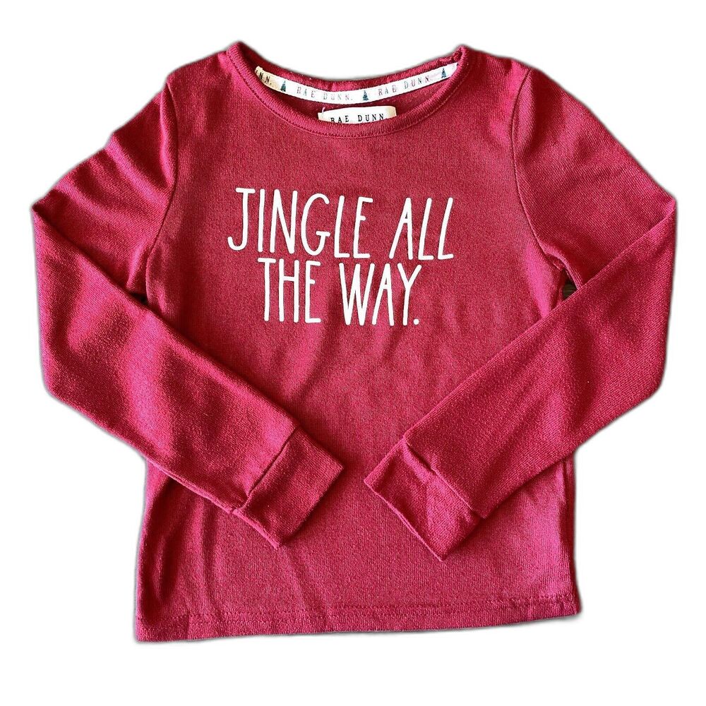 Rae Dunn Jingle All the Way Kids Size 8 Red Long Sleeve Tee Christmas Holiday